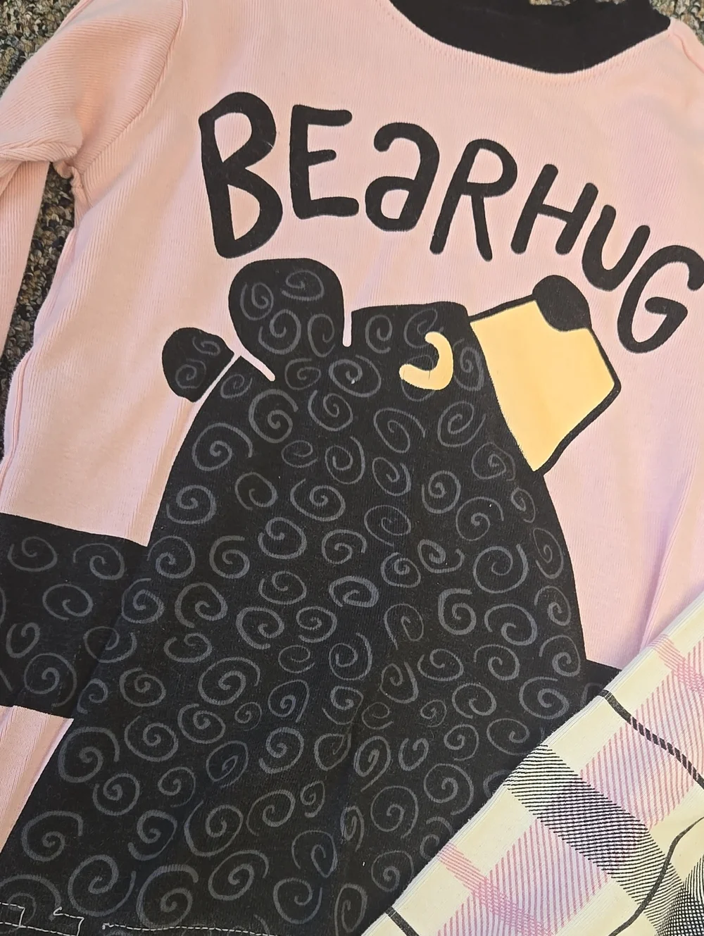Girls 6 Lazy One Pink & Black 'Bearhug' Kids Pajama Set
